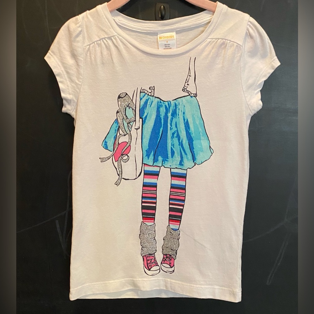 Gymboree Girls White Dancer Short Sleeve Graphic Tee Size 4